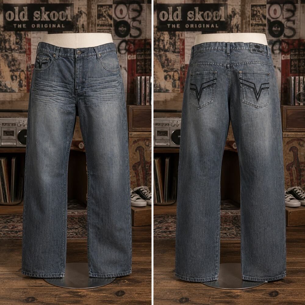Y2K Old Skool Baggy Jeans Wide Leg Hip Hop Skater Denim 46x33